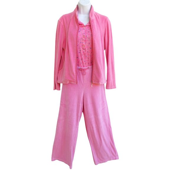 Vintage 90s Pink Velour Track Suit Talbots Petites M Zip Jacket L Pull On Pants - Picture 5 of 16